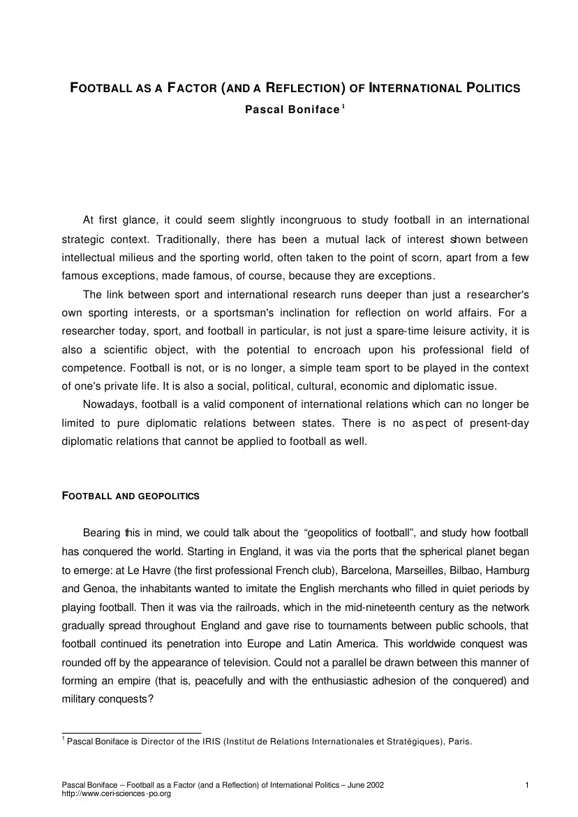 Football as Factor and a Reflection of International Politics