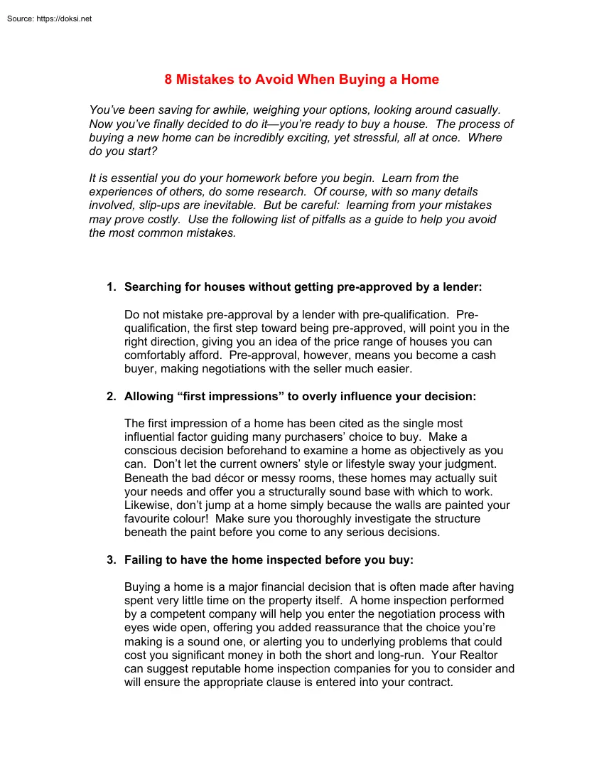 8 Mistakes to Avoid When Buying a Home