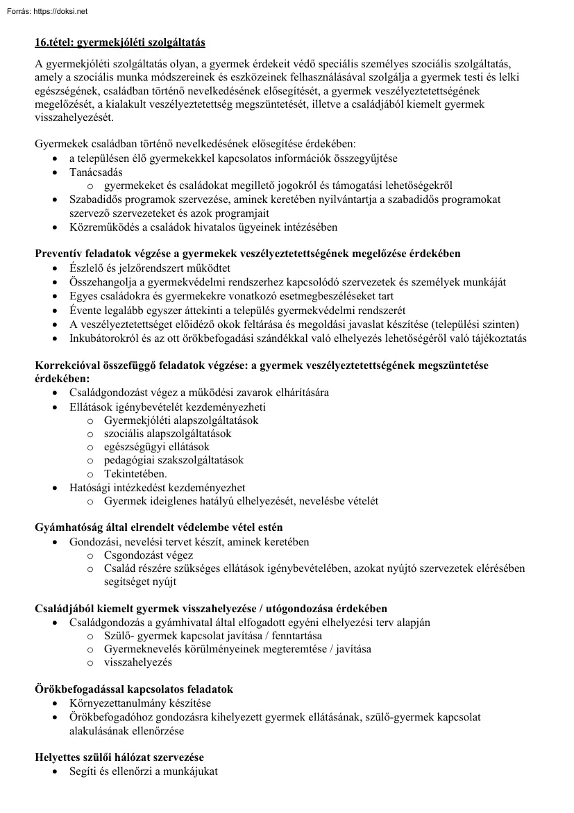 Kurila Levente Péter - Gyermekjóléti szolgáltatás