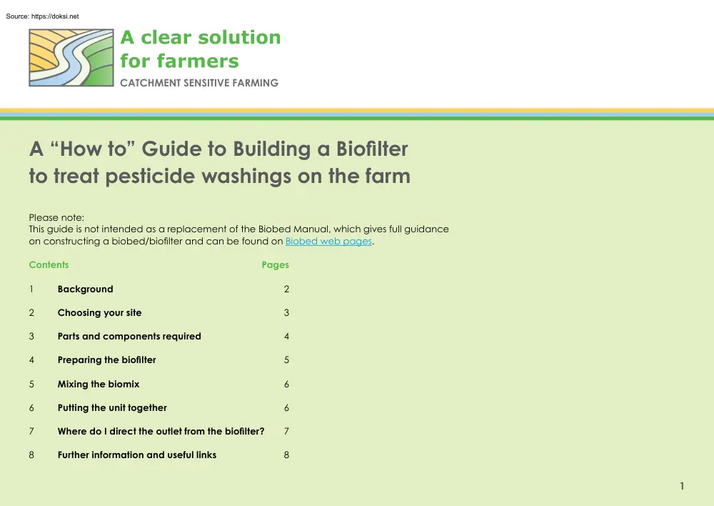 A How to Guide to Building a Biofilter to Treat Pesticide Washings on the Farm
