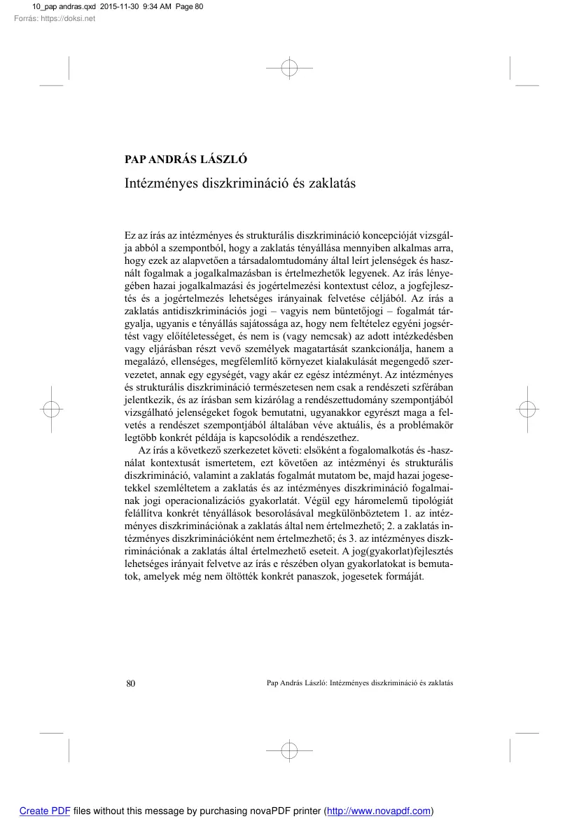 Pap András László - Intézményes diszkrimináció és zaklatás