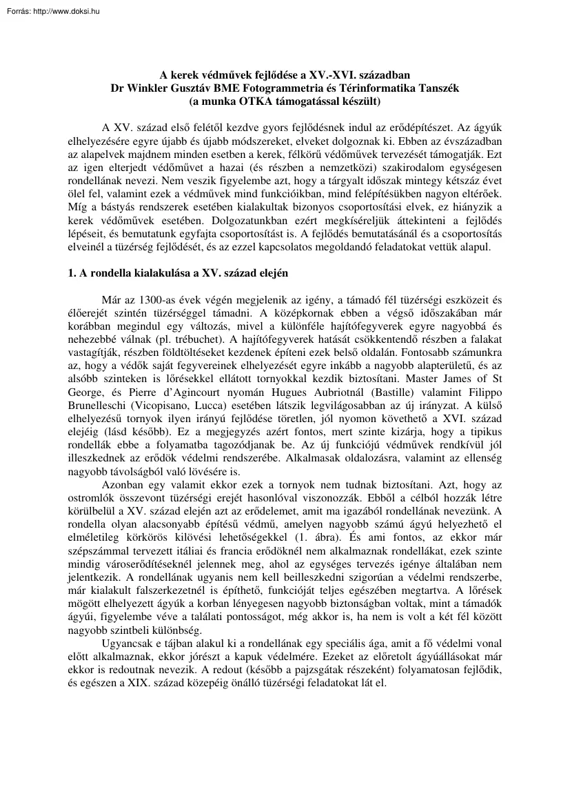 Dr. Winkler Gusztáv - A kerek védművek fejlődése a XV-XVI. században