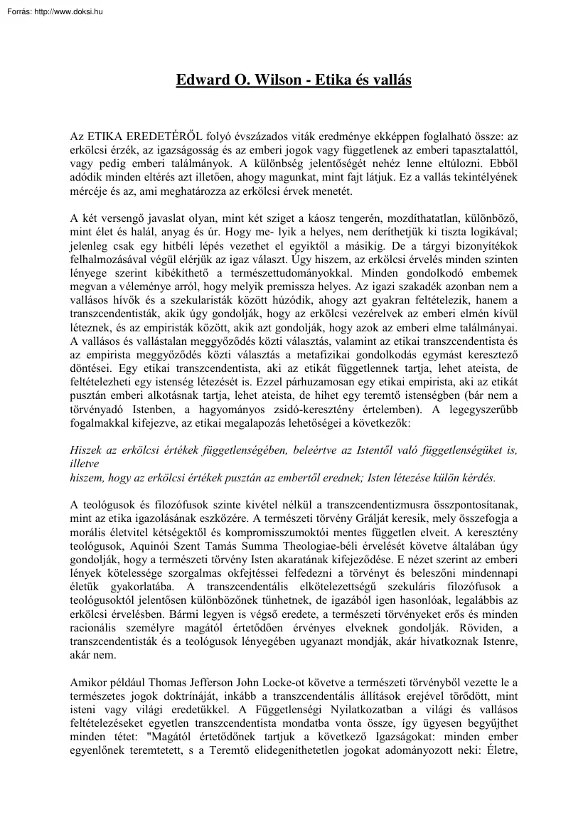 Edward O. Wilson - Etika és vallás