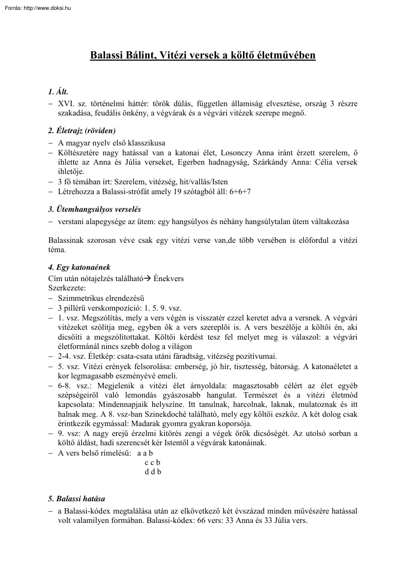 Balassi Bálint, Vitézi versek a költő életművében