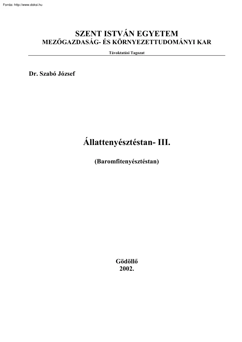 Dr. Szabó József - Baromfitenyésztéstan