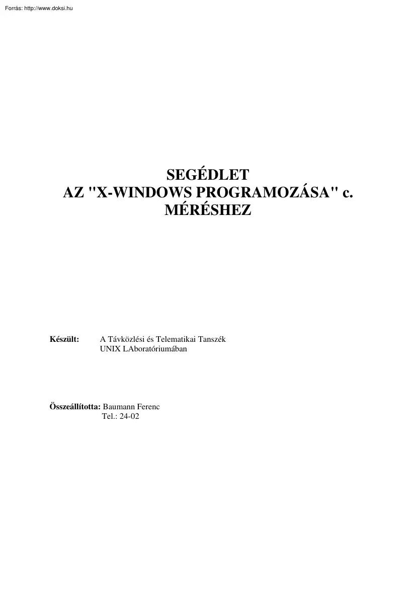 Segédlet az, X-windows programozása, méréshez