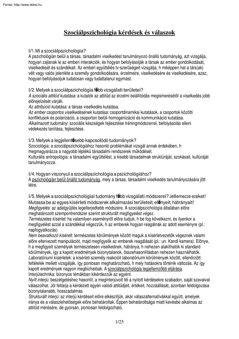 Szociálpszichológia kérdések és válaszok