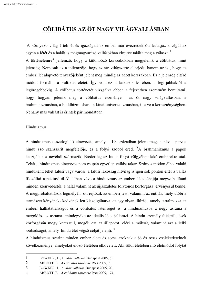 Cölibátus az öt nagy világvallásban