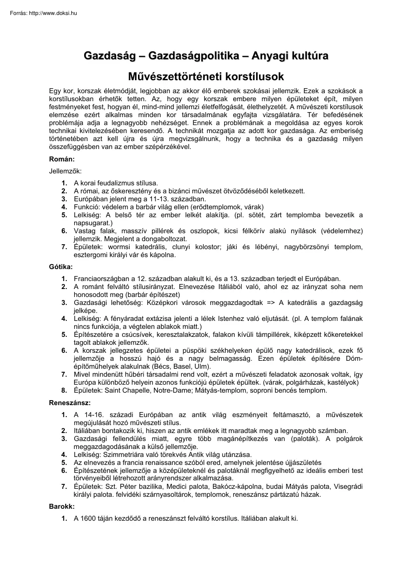 Művészettörténeti korstílusok