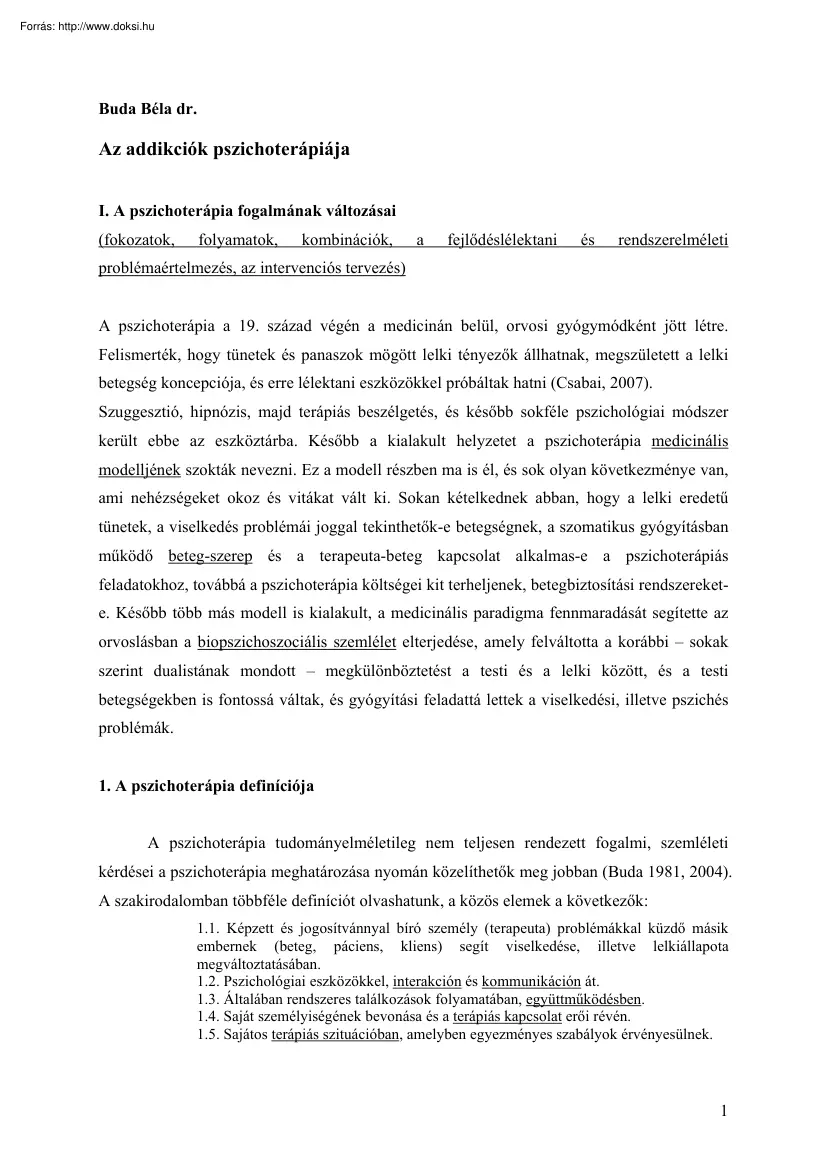 Dr. Buda Béla - Az addikciók pszichoterápiája