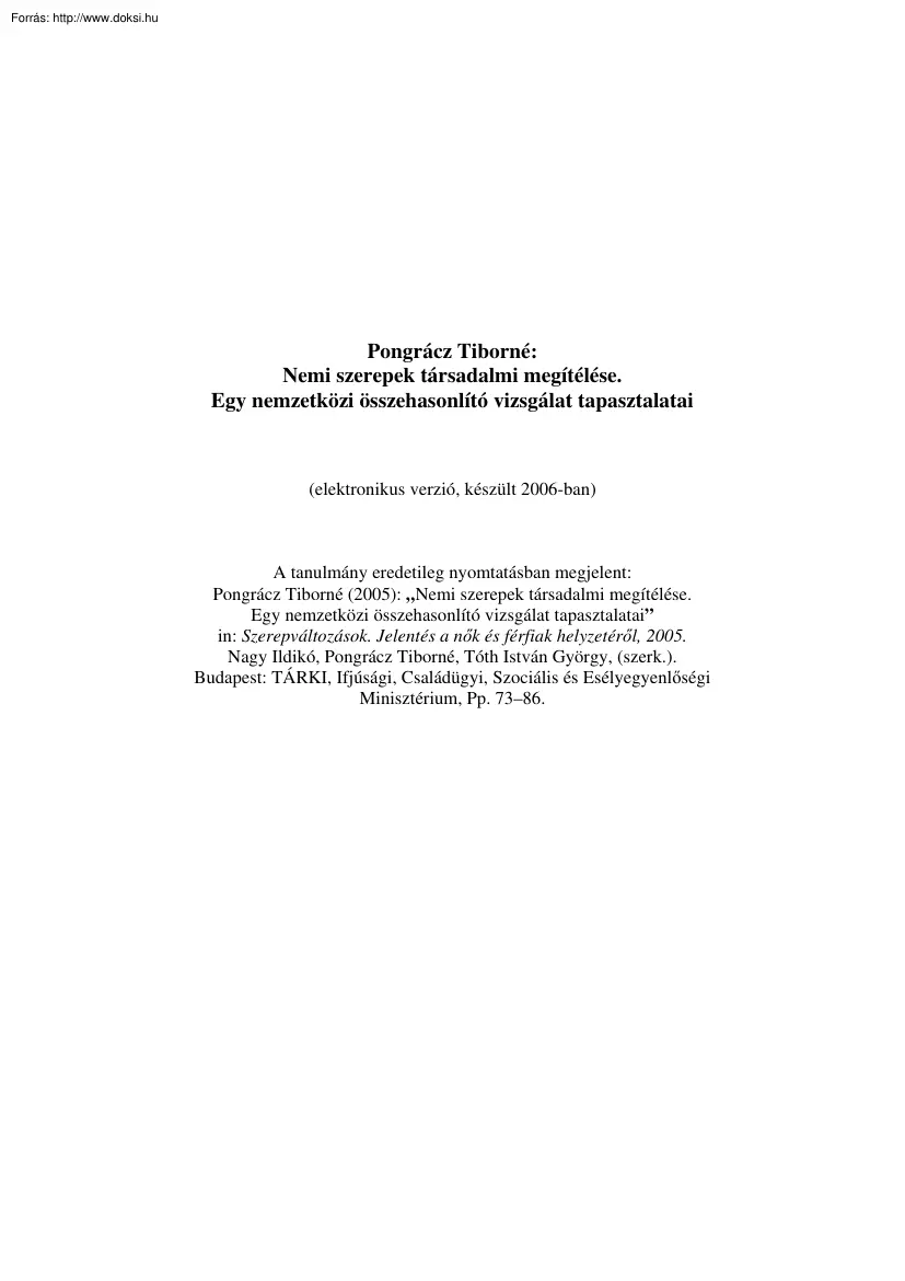 Pongrácz Tiborné - Nemi szerepek társadalmi megítélése