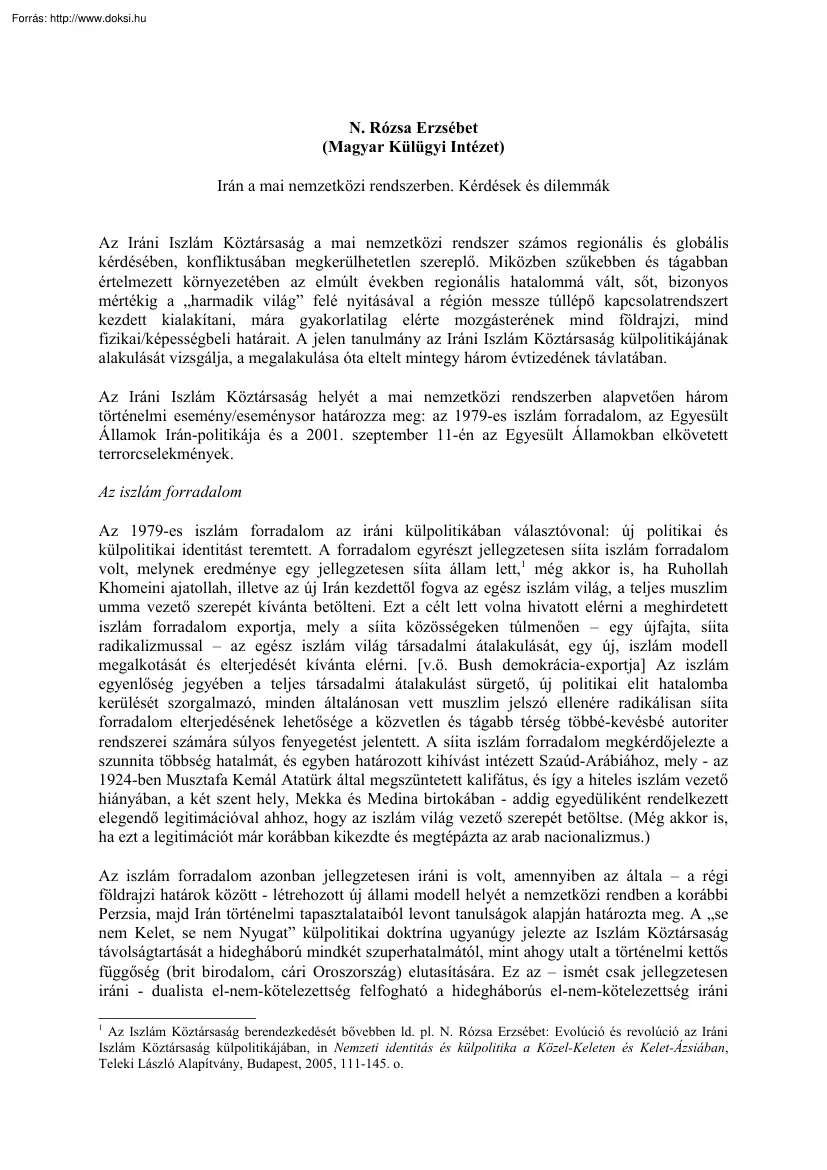 N. Rózsa Erzsébet - Irán a mai nemzetközi rendszerben