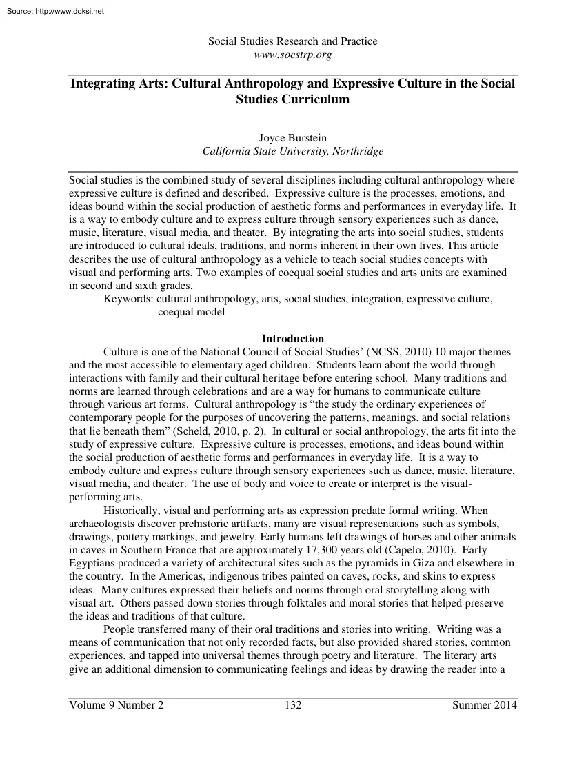 Joyce Burstein - Integrating Arts, Cultural Anthropology and Expressive Culture in the Social