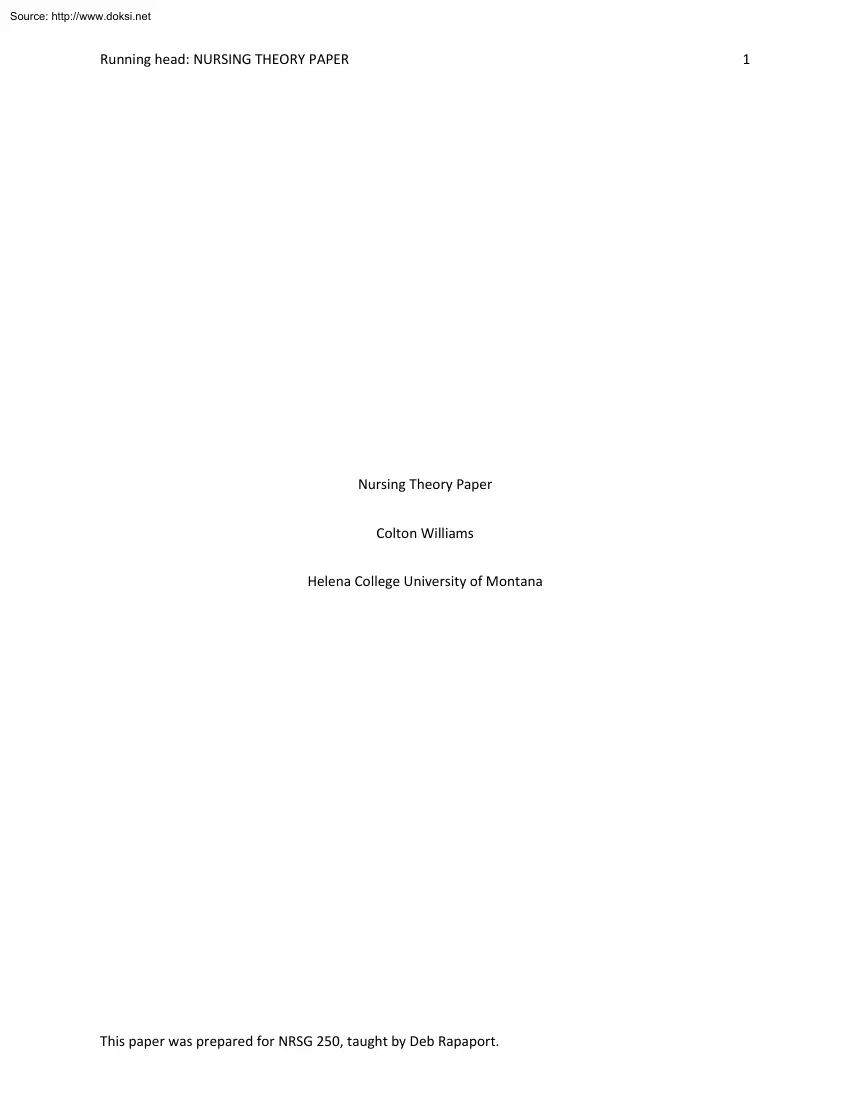 Colton Williams - Nursing Theory Paper