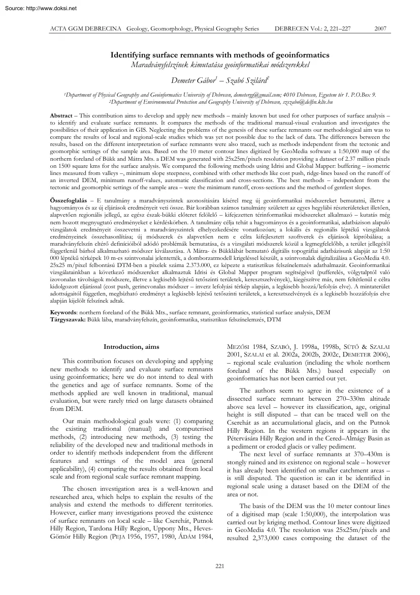 Demeter-Szabó - Identifying Surface Remnants with Methods of Geoinformatics