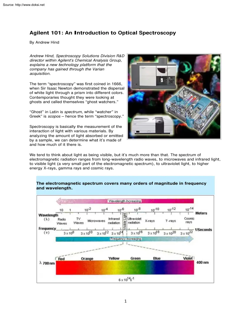 Andrew Hind - Agilent 101, An Introduction to Optical Spectroscopy