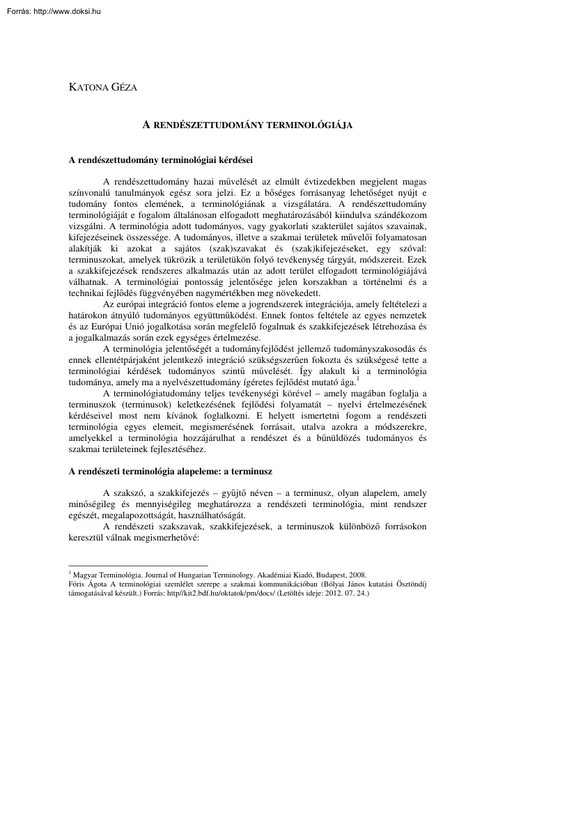 Katona Géza - A rendészettudomány terminológiája