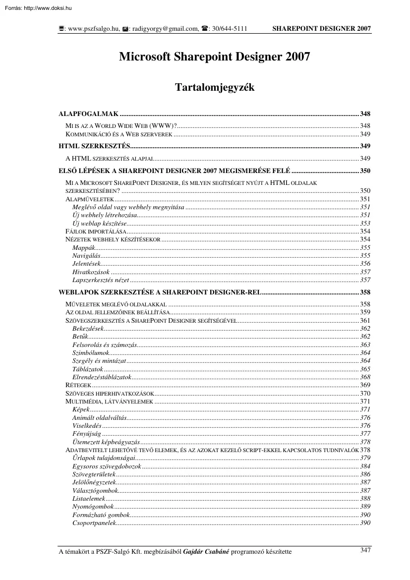 Gajdár Csabáné - Microsoft Sharepoint Designer 2007
