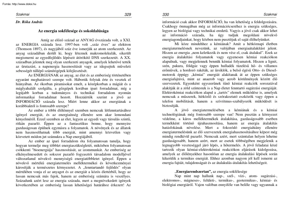 Dr. Róka András - Az energia sokfélesége és sokoldalúsága