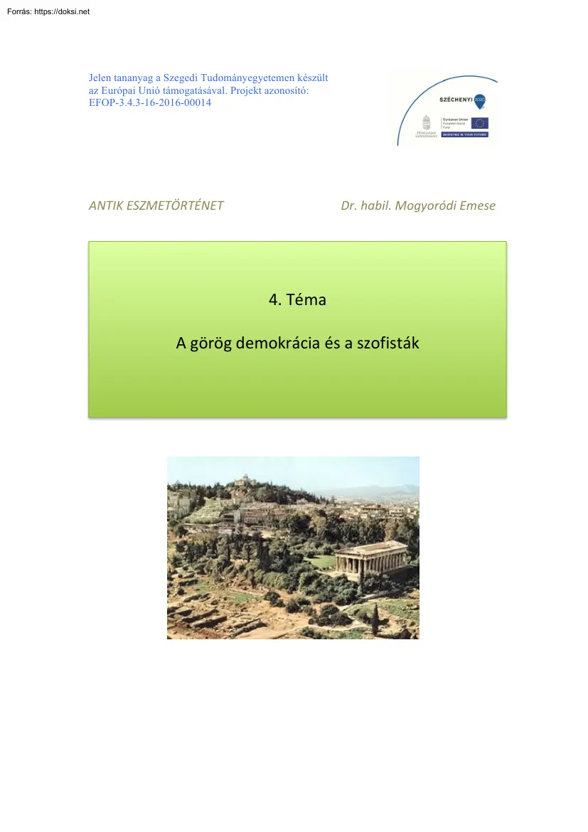 Dr. Mogyoródi Emese - A görög demokrácia és a szofisták