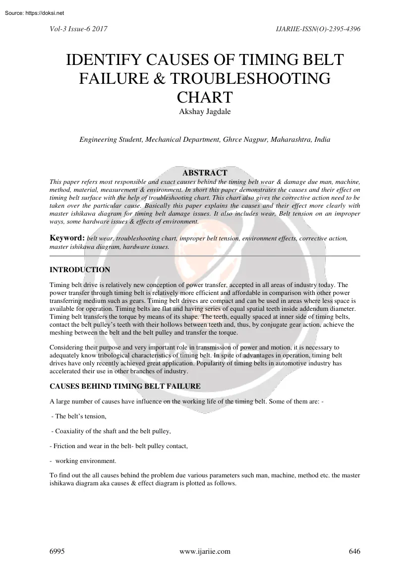 Akshay Jagdale - Identify Causes of Timing Belt Failure and Troubleshooting Chart