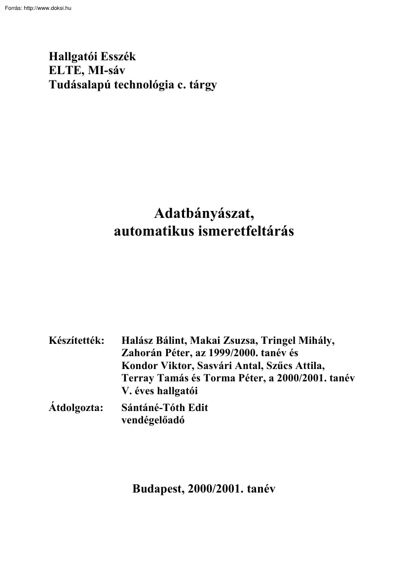 Adatbányászat, automatikus ismeretfeltárás