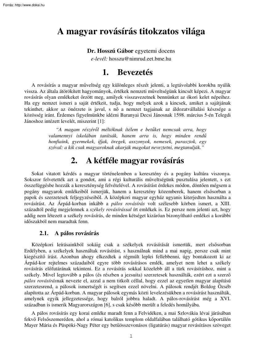 Dr. Hosszú Gábor - A magyar rovásírás titokzatos világa