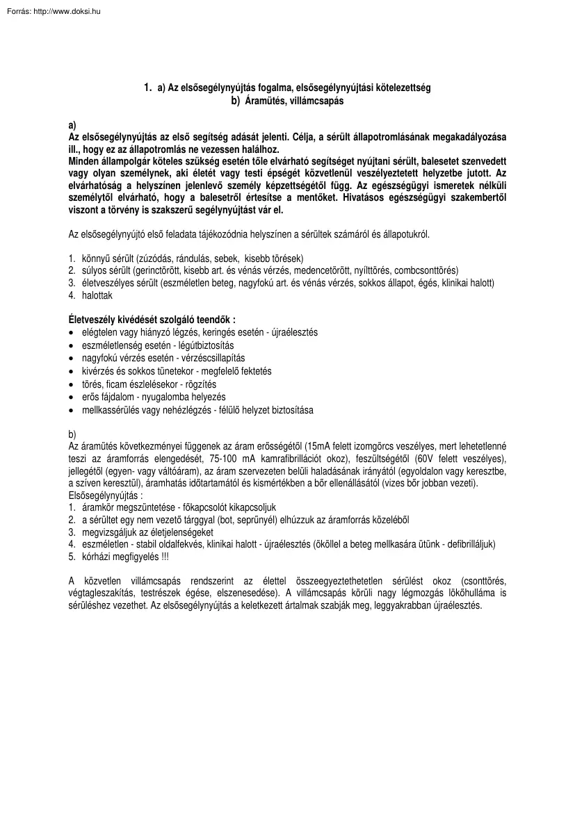 Elsősegélynyújtás tételek, 2006
