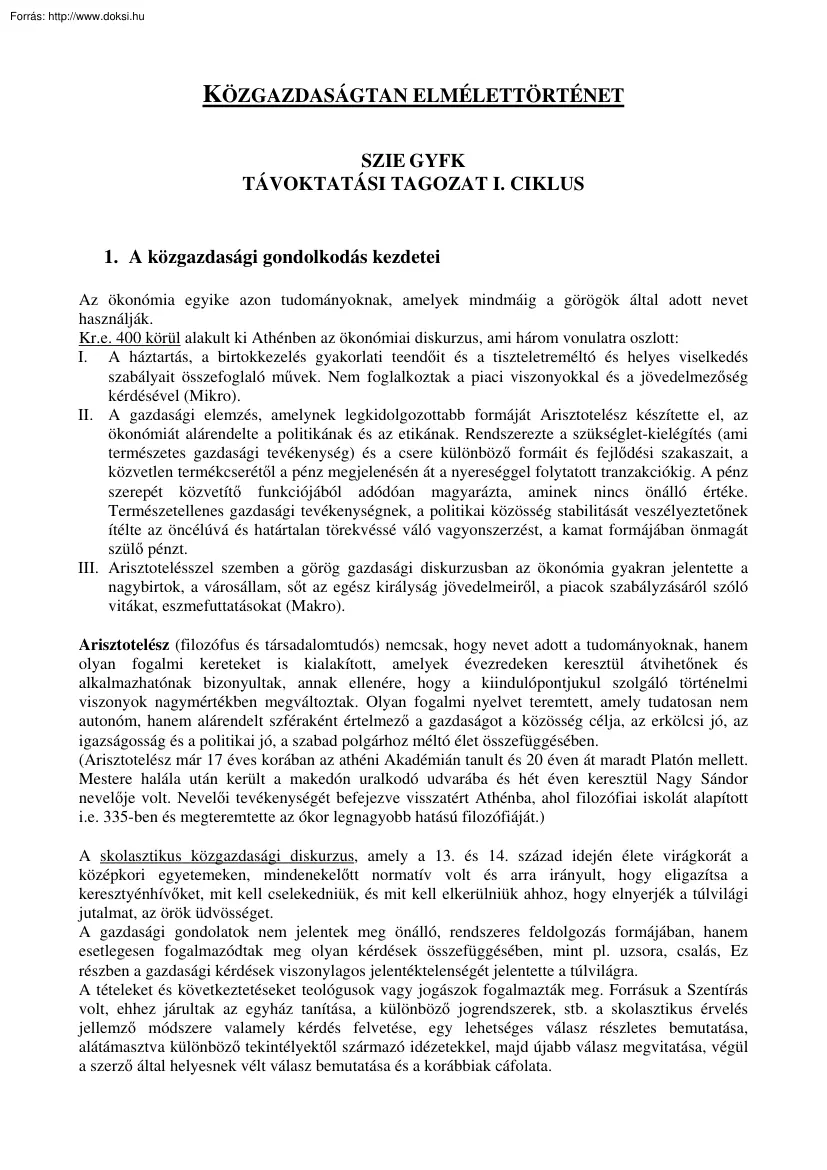 Közgazdaságtan elmélettörténet