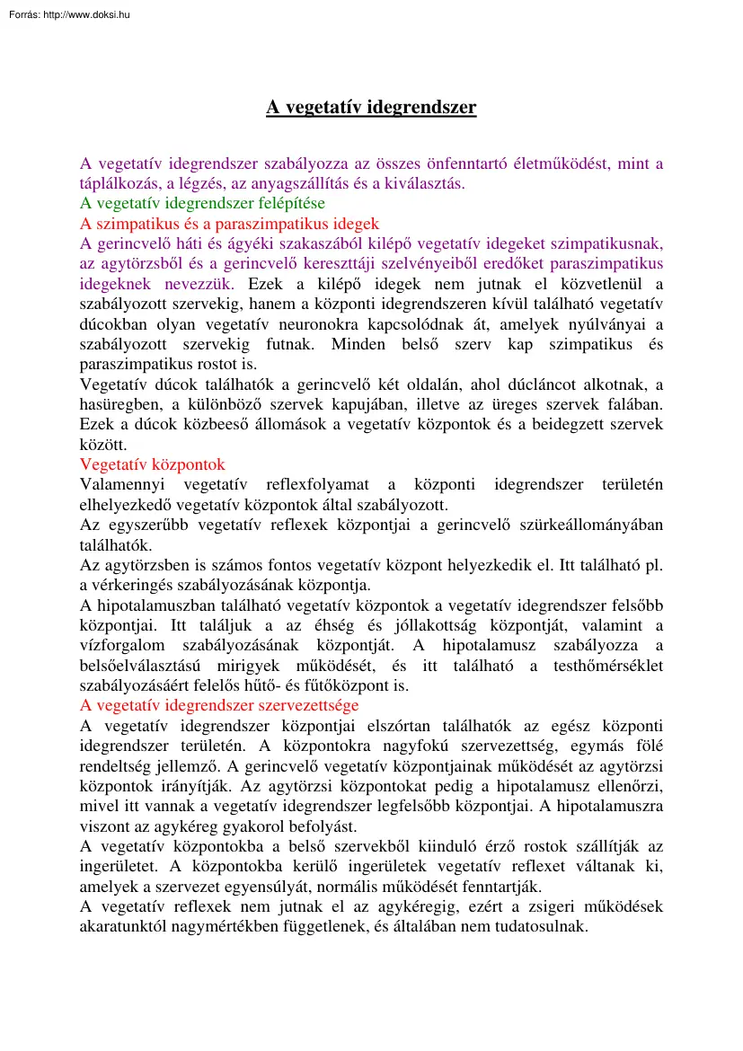 A vegetatív idegrendszer
