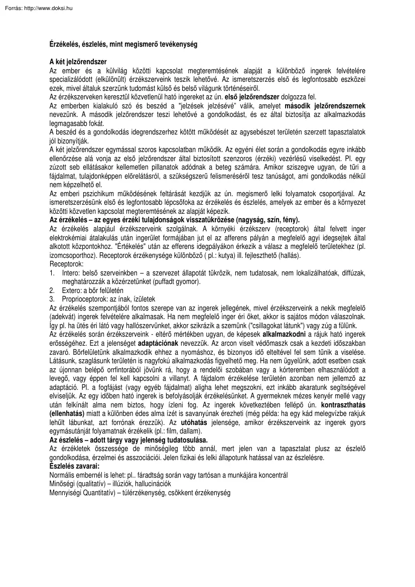 Érzékelés, észlelés, mint megismerő tevékenység