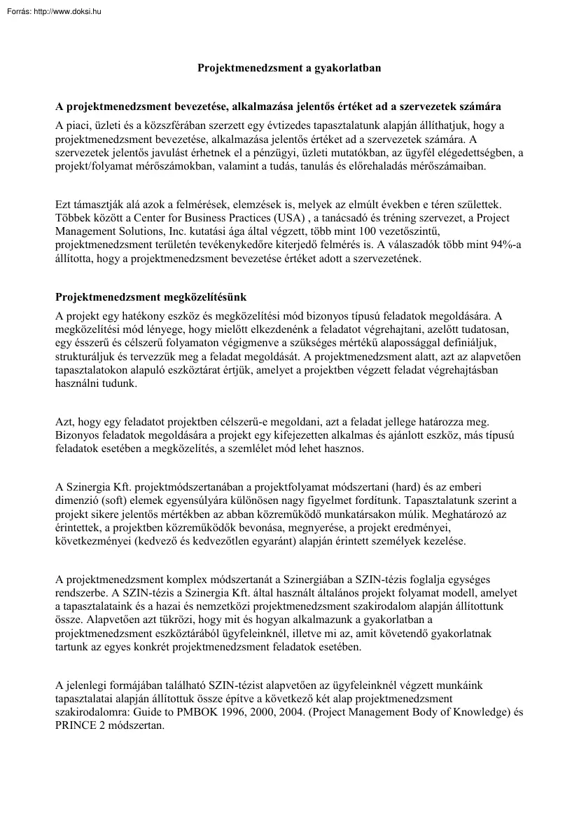 Projektmenedzsment a gyakorlatban