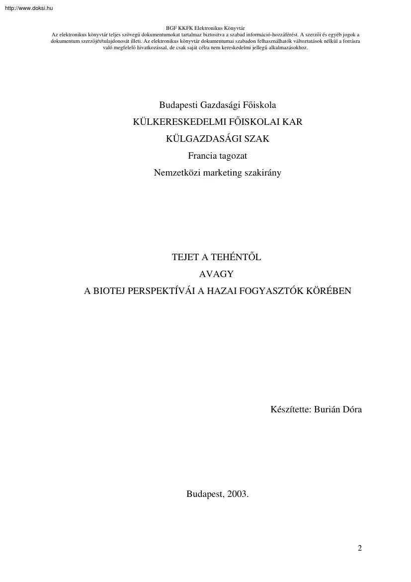 Burián Dóra - Tejet a tehéntől, avagy a biotej perspektívái a hazai fogyasztók körében