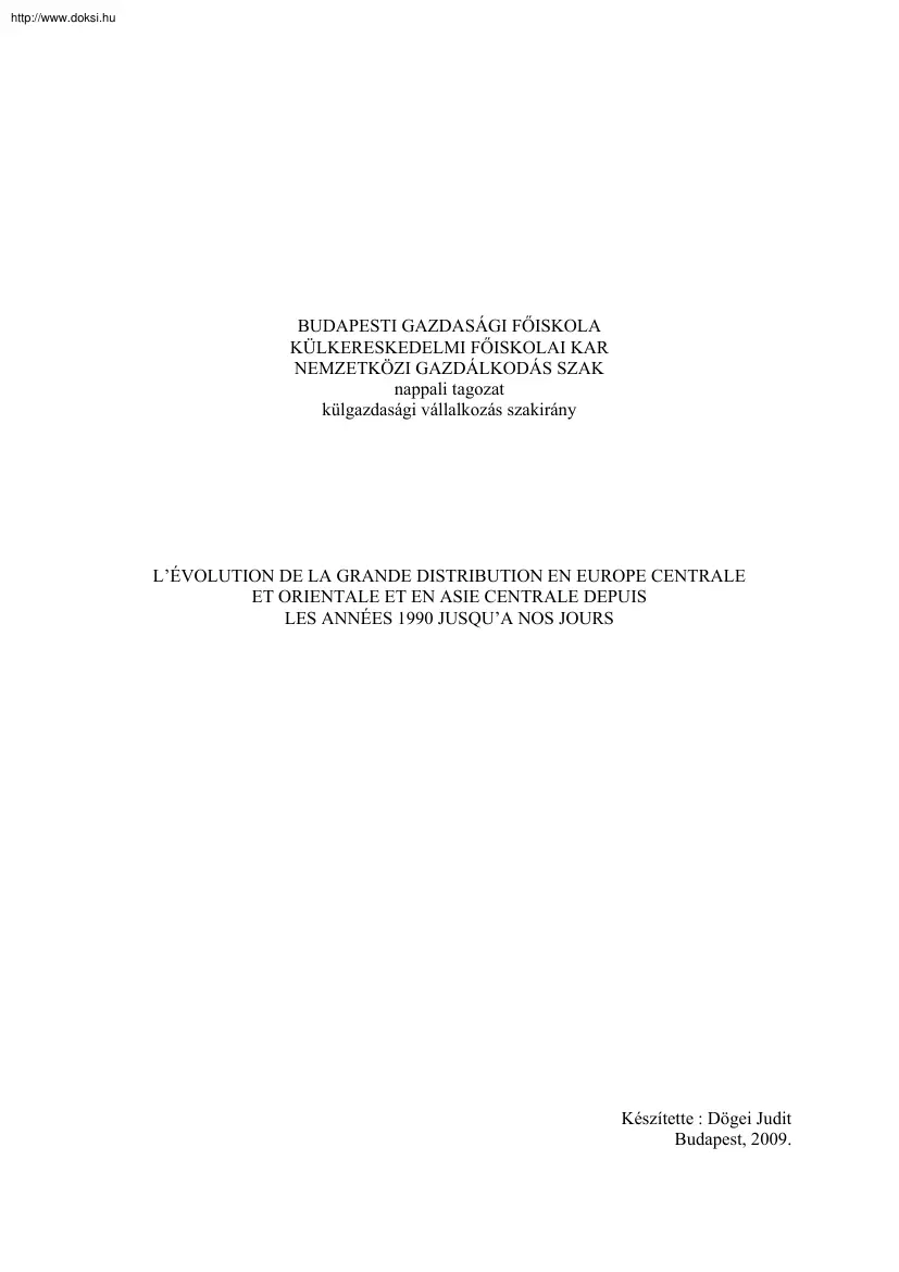 Dögei Judit - Lévolution de la grande distribution en Europe centrale et orientale et en Asie