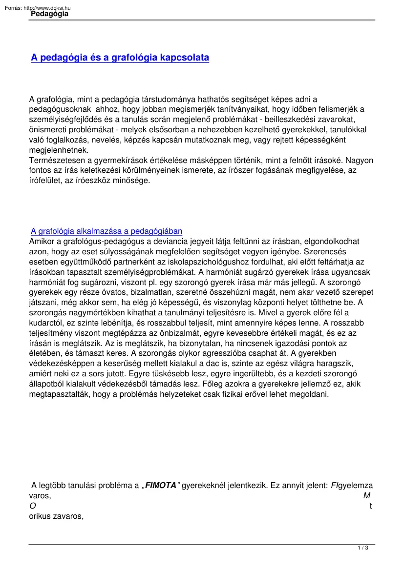 A pedagógia és a grafológia kapcsolata