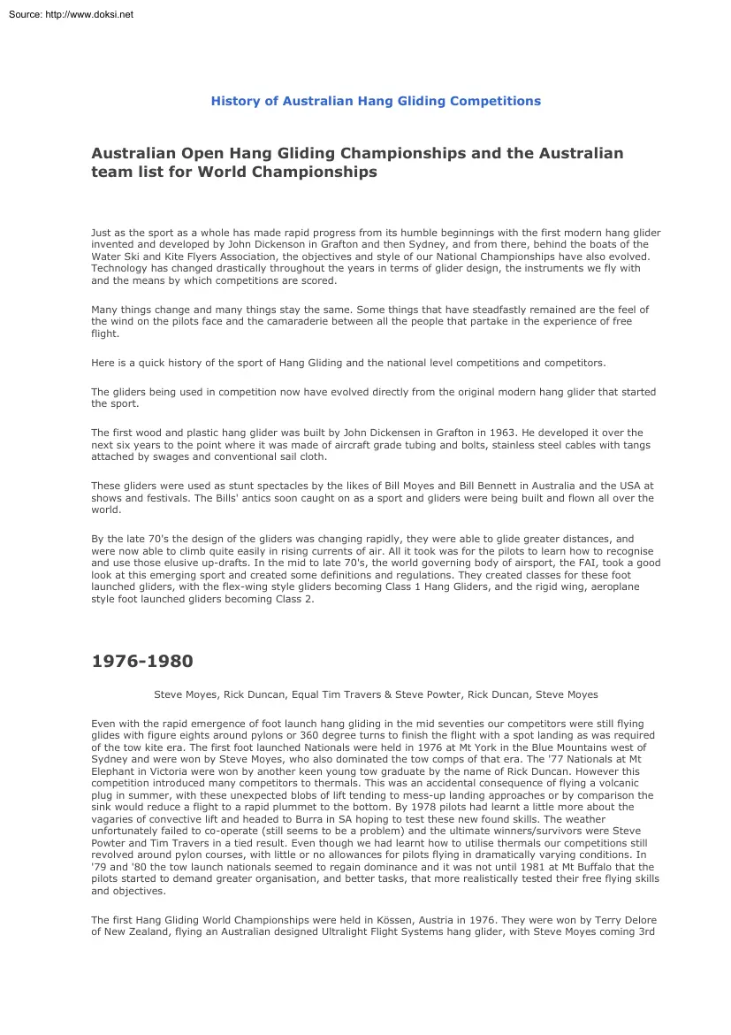 History of Australian Hang Gliding Competitions