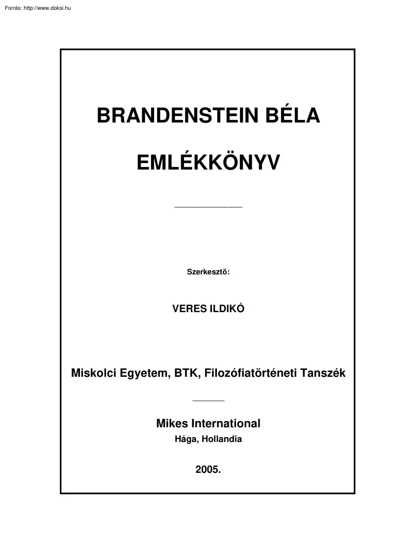 Brandenstein Béla - Emlékkönyv
