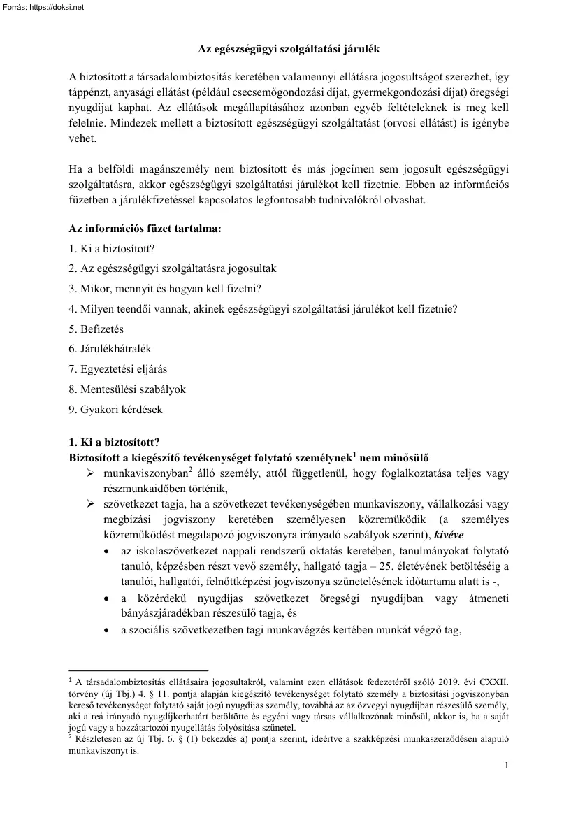 Az egészségügyi szolgáltatási járulék