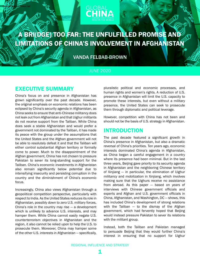 Vanda Felbab Brown - A Bridge too far, The Unfulfilled Promise and Limitations of Chinas