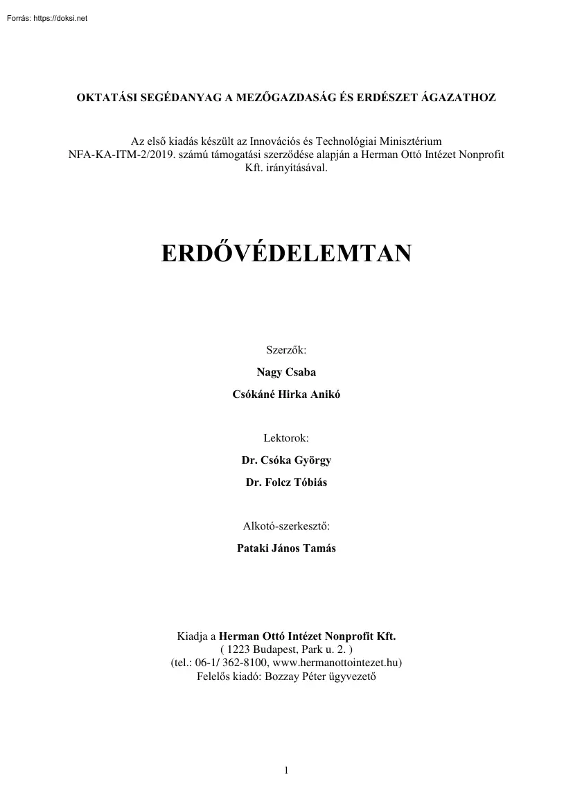 Nagy-Csókáné - Erdővédelemtan