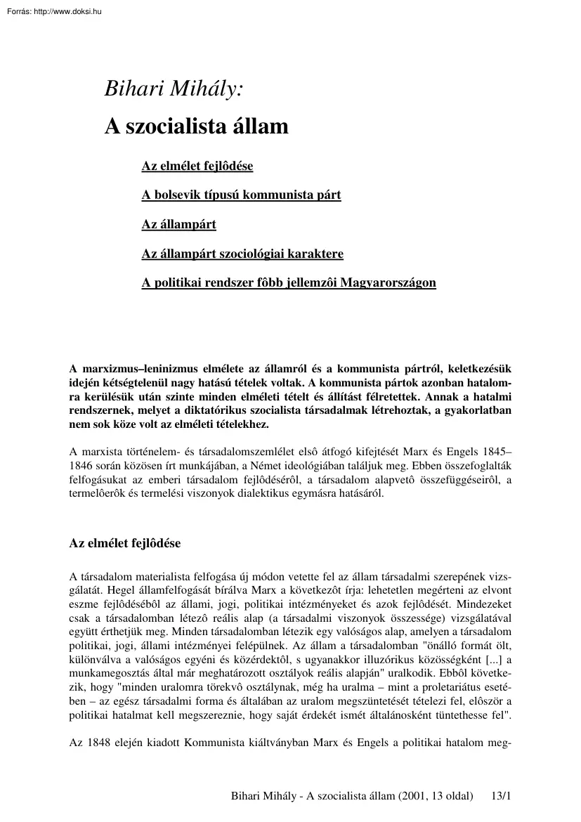Bihari Mihály - A szocialista állam