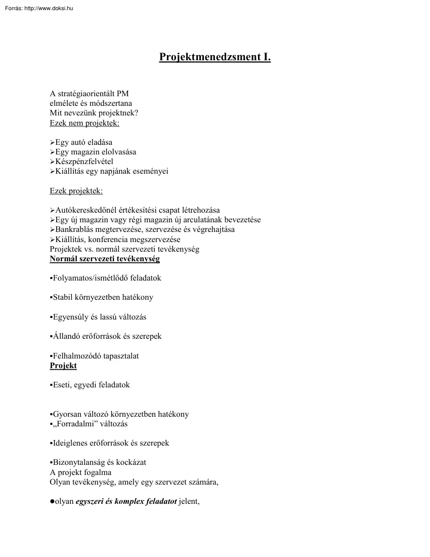 Projektmenedzsment I