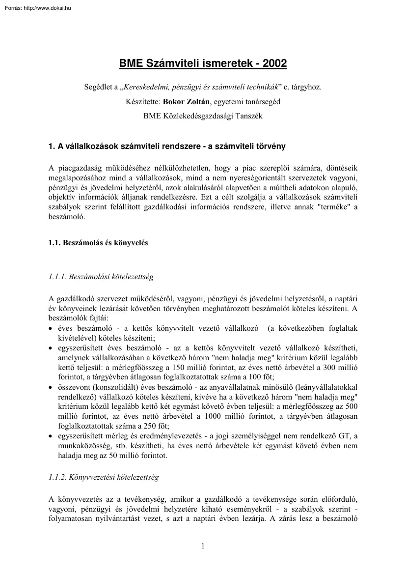 BME Számviteli ismeretek, 2002