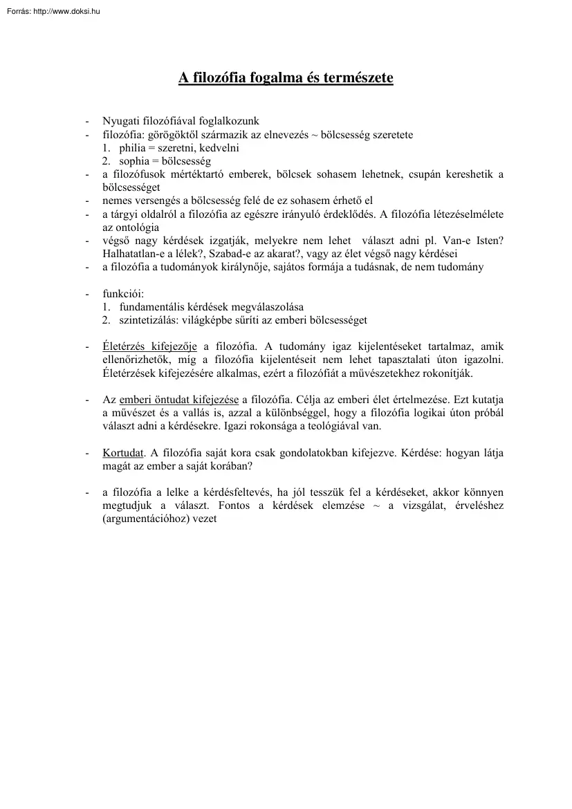 A filozófia fogalma és természete