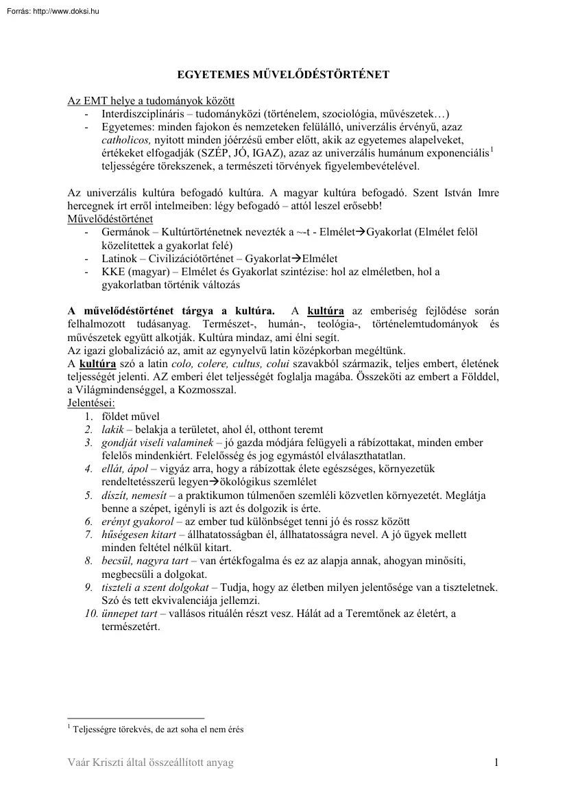 Vaár Kriszti - Egyetemes művelődéstörténet