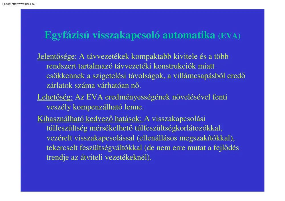 Egyfázisú visszakapcsoló automatika