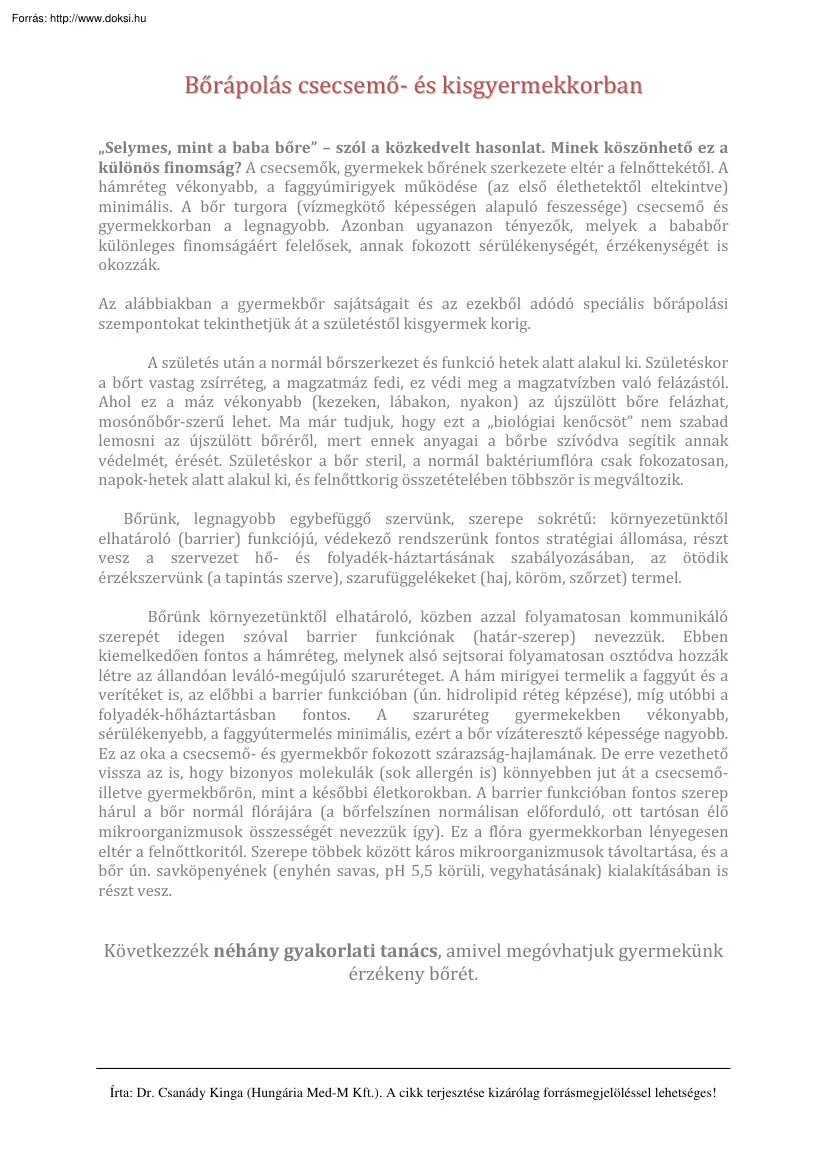 Dr. Csanády Kinga - Bőrápolás csecsemő és kisgyermekkorban