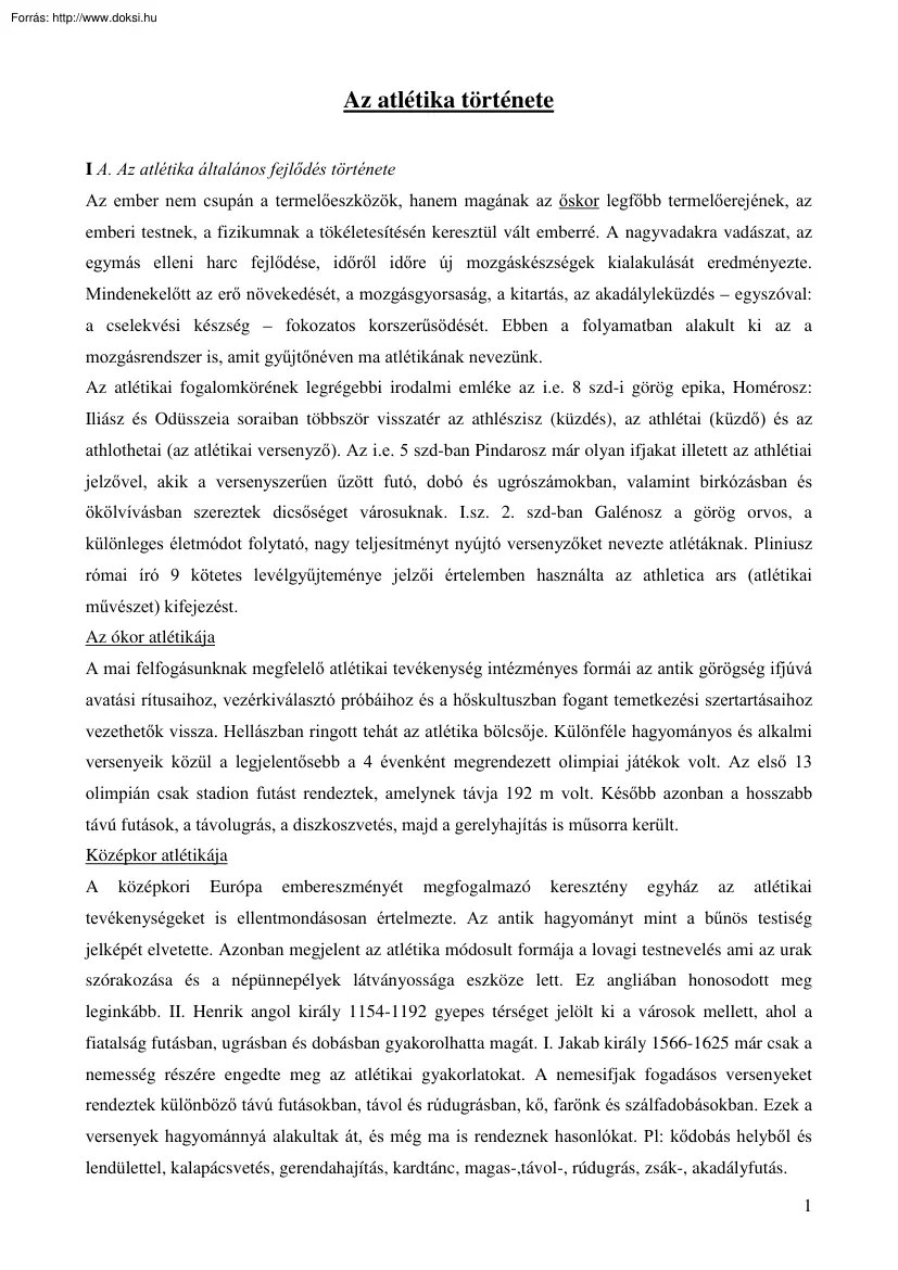 Az atlétika története