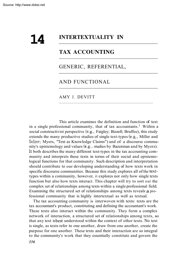 Amy J . Devitt - Intertextuality in Tax Accounting, Generic, Referential and Functional