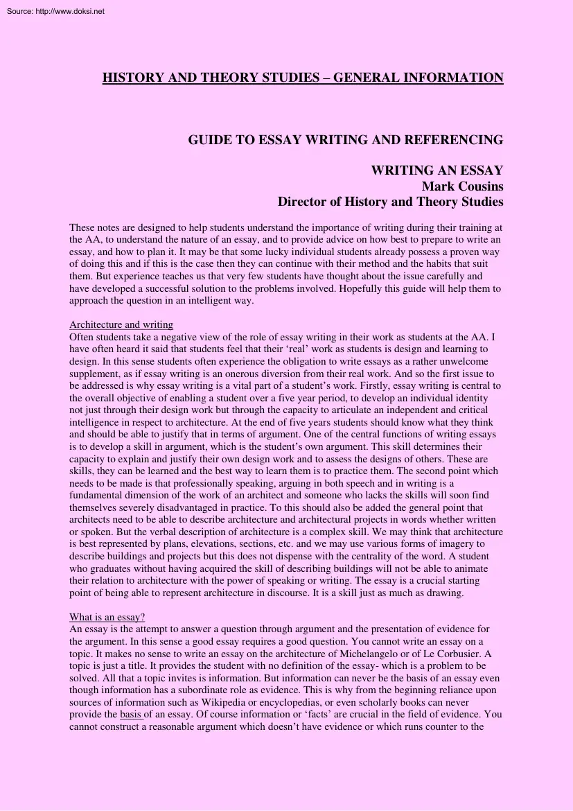 Mark Cousins - Guide to Essay Writing and Referencing